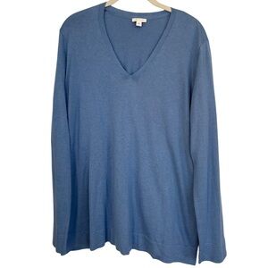 J. Jill Blue Silk Cotton V Neck Long Sleeve Sweater Sz Large